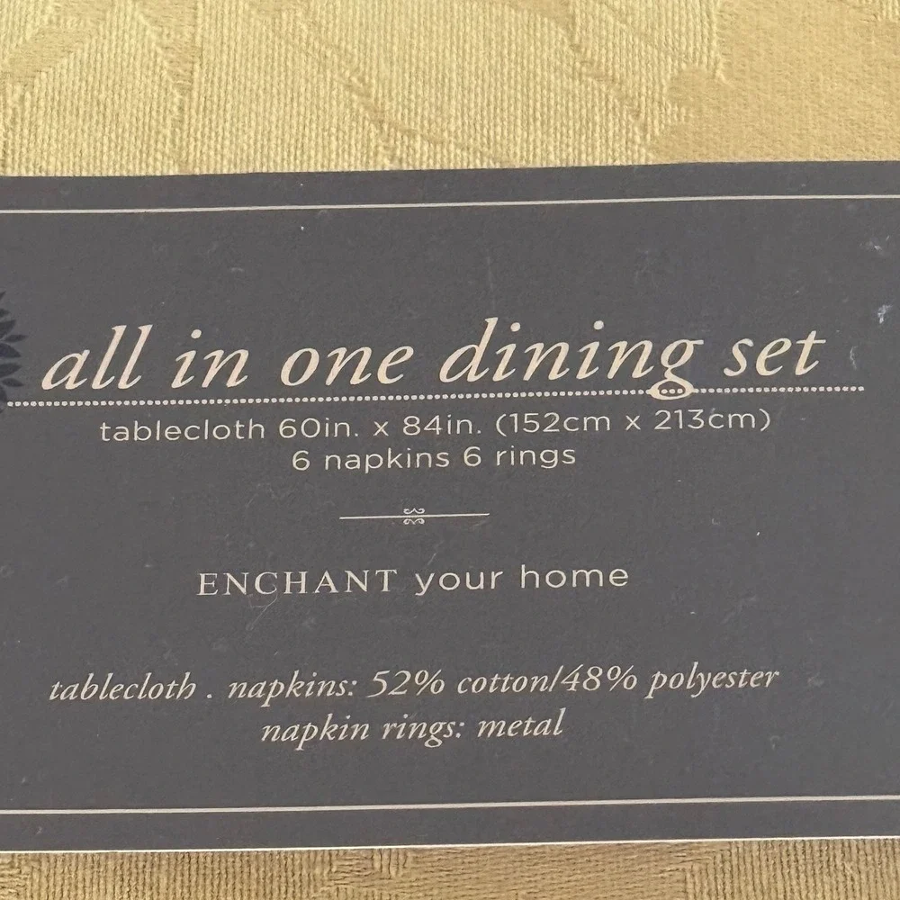 Gold Damask Dining Set Oval Tablecloth 6 Napkins 6 Metal Rings Trim A Home